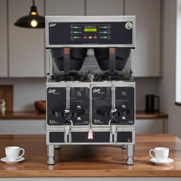 Curtis G4GEMT10A1000 Automatic Twin Satellite Coffee Brewer, 1.5 gal capacity, excellent condition, tested, 220v/1ph.