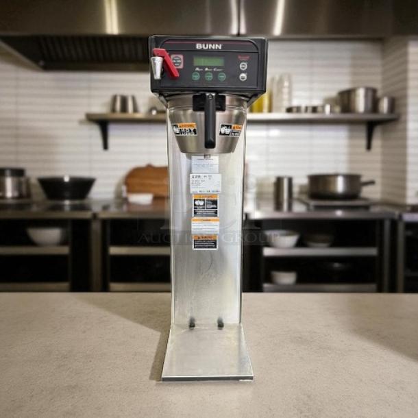 BUNN 36600.0005 ICB-DV Infusion Series Automatic Coffee Brewer in stainless steel, tested and working, with visible control panel.