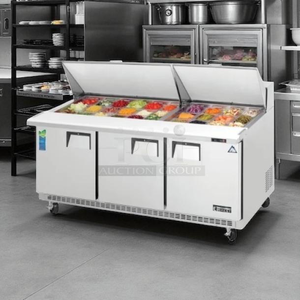 Everest Refrigeration EPBNR3 salad prep table, 71" wide, excellent condition, refrigerated base, 115v, tested and working.