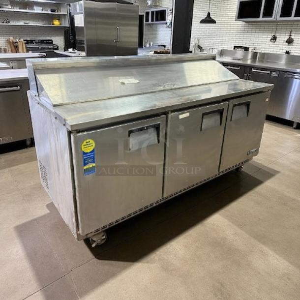 Everest Refrigeration EPBNR3 salad prep table, 71 1/8", stainless steel, 3-door, excellent condition, tested, working.