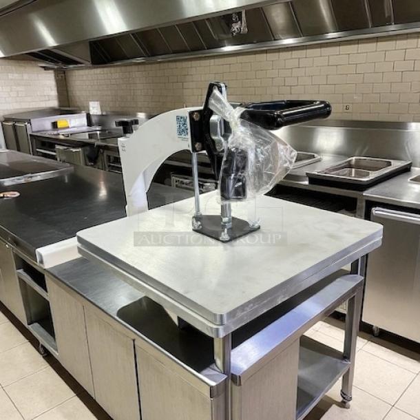 DoughXpress TXM-15 manual tortilla dough press, white with aluminum platens, 15"x15", tested and working condition.