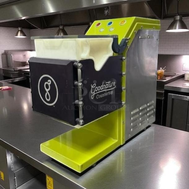 Goodnature CT-7 commercial cold press juicer, used in Jamba Juice, 115V, fully tested, bright green and stainless steel.