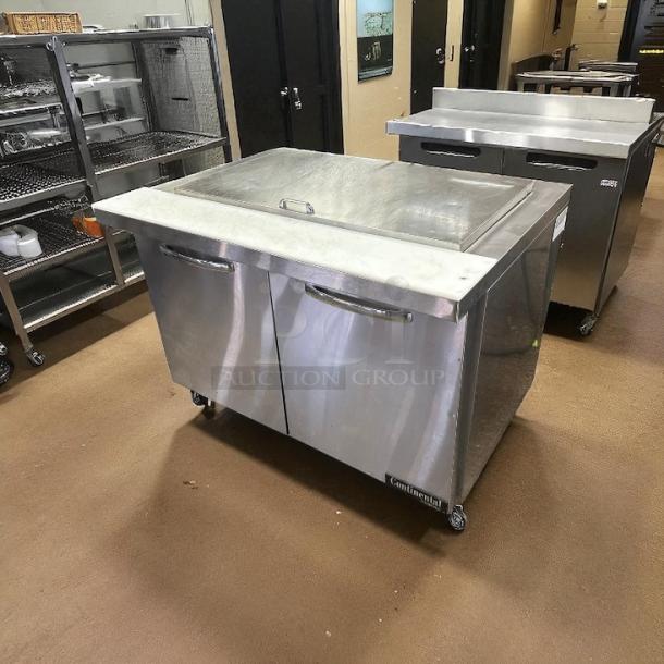 Continental Refrigerator SW48-N-18M 48" two-door sandwich prep table, stainless steel, fully tested, excellent condition.