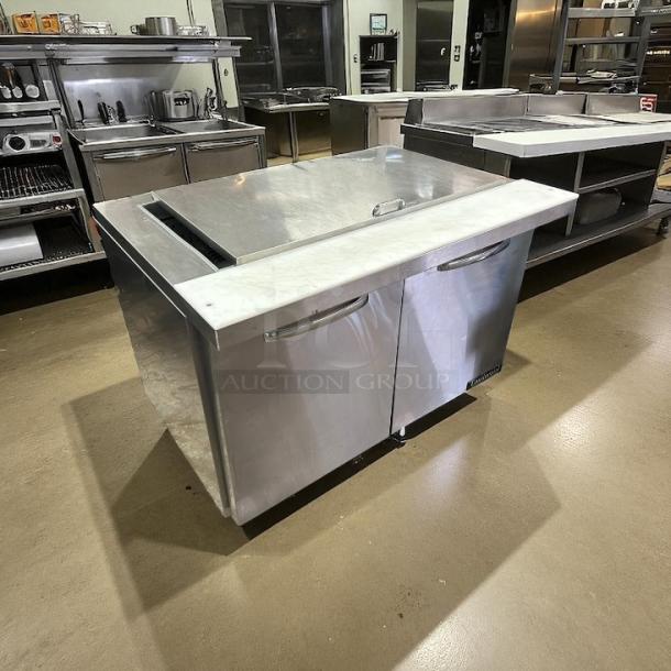 Continental Refrigerator SW48-N-18M 48" 2-door prep table, stainless steel, fully tested, excellent condition.
