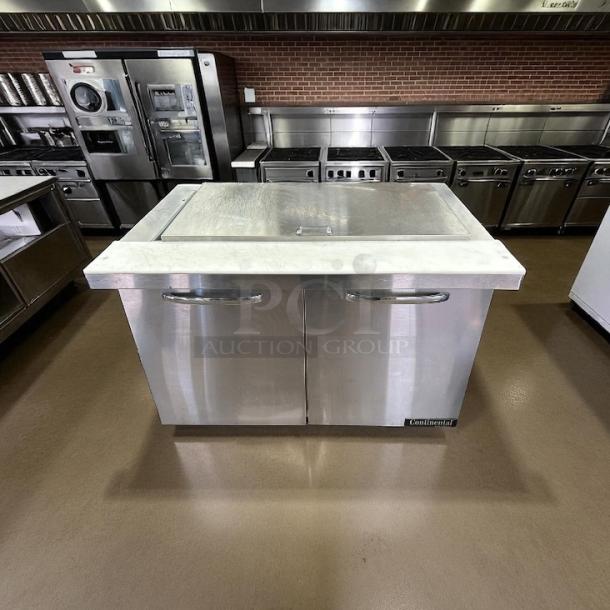 Continental Refrigerator SW48-N-18M 48" two-door prep table in stainless steel, fully tested and working, excellent condition.