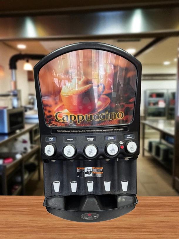 Grindmaster PIC5 Hot Chocolate/Cappuccino Dispenser, 5 flavors, 5 hoppers, tested, working, 120v, good condition.
