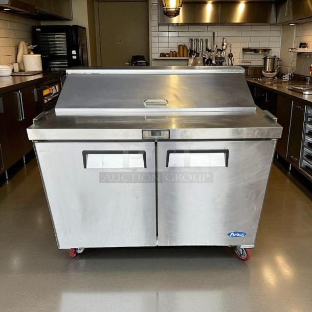 Atosa MSF8302 48" two-door salad prep table refrigerator in excellent condition, fully tested, 115V, stainless steel.