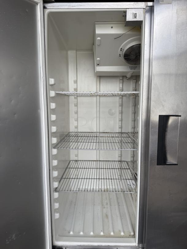 Delfield VRR2-S 2-door refrigerator, stainless steel, bottom mount compressor, 115v, great condition, interior wire shelves.