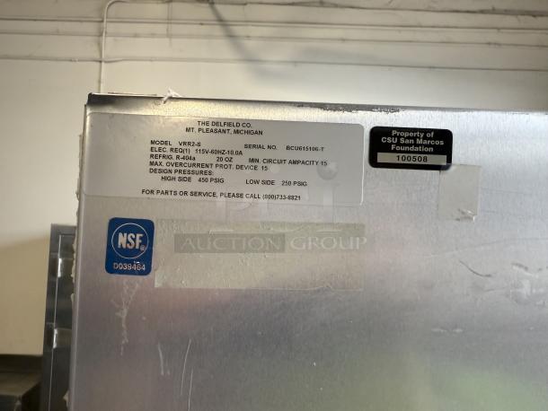 Delfield VRR2-S 2 Door Refrigerator, bottom mount compressor, 115V, NSF certified, in great condition, tested working.