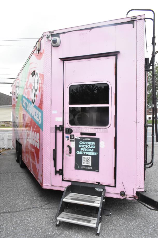2020 Goodees food trailer, pink exterior, equipped with cooler, freezer, blender, shelving, sinks, clear title. VIN 4S9S1EF26LW364359.