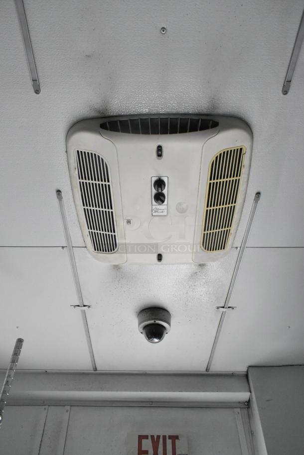 Ceiling view of 2020 Goodees Food Trailer showing air vent system and surveillance camera.