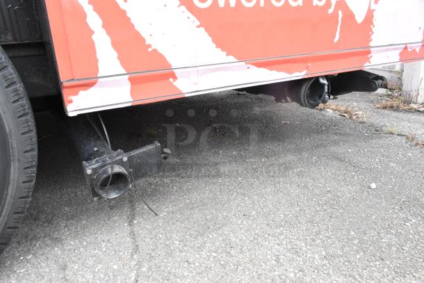 2020 Goodees food trailer showing undercarriage details, VIN 4S9S1EF26LW364359, with visible piping and wheel.