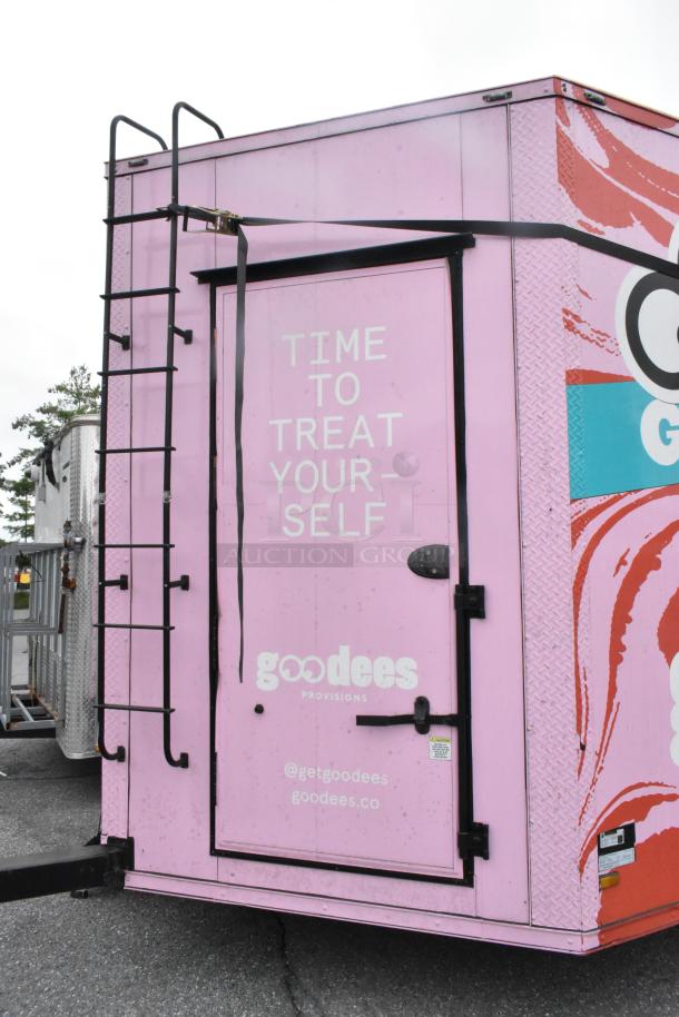 Fully equipped 2020 Goodees food trailer in pink. Includes cooler, freezer, blender, shelving, sinks. Clear title.