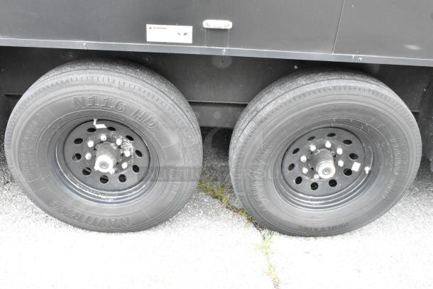 2020 Southern Dimensions Group Trailer, dual wheels, GVWR 6,350 KG. Visible warning label. Sold with clear title.