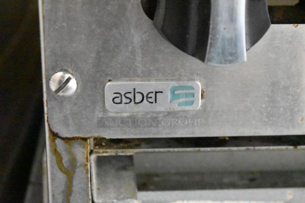 Asber appliance label on stainless steel surface, part of fully outfitted 2019 food trailer for auction.