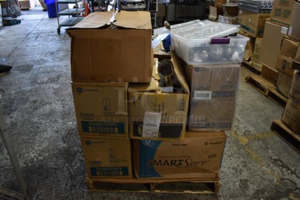 A lot of 16 brand new scratch and dent boxes, including ladles, colander, Camwear bins; various packaging visible.