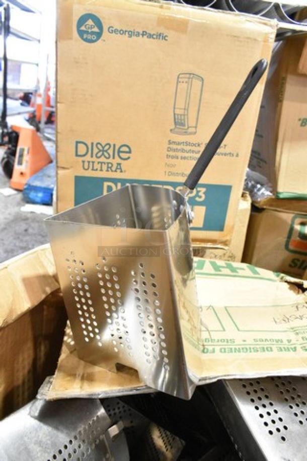Brand new Dixie Ultra cutlery dispenser in a cardboard box labeled Georgia-Pacific. Includes stainless steel utensils.