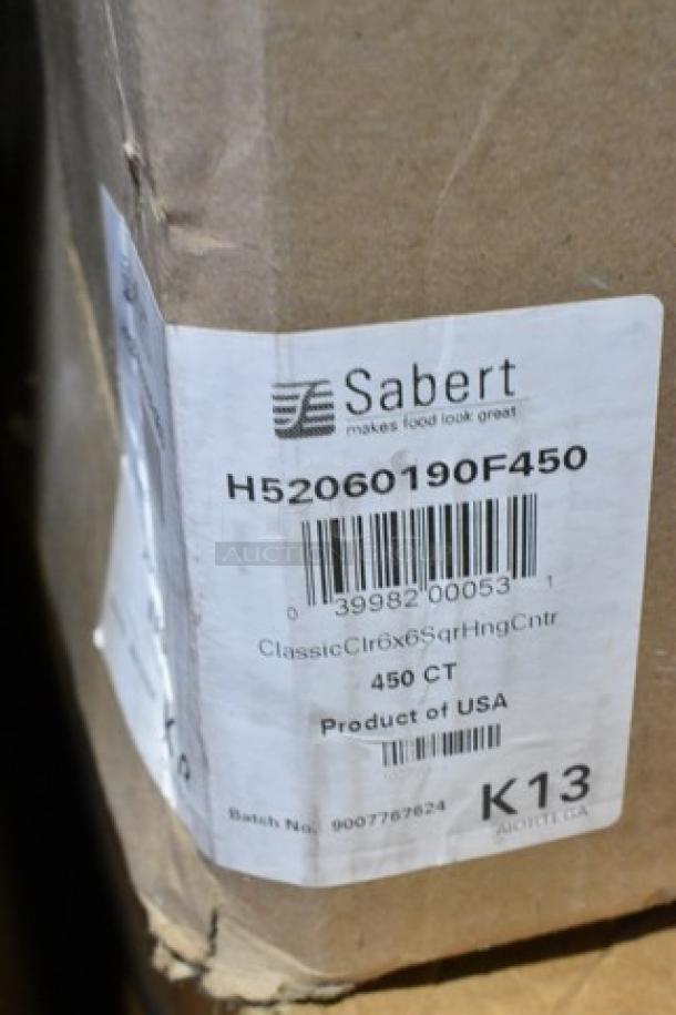 Cardboard box with Sabert label showing product code H52060190F450, 450 count, Made in USA.