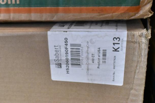 Cardboard box with Sabert product label, 450 CT, made in USA. Box appears in new condition with potential minor dents.