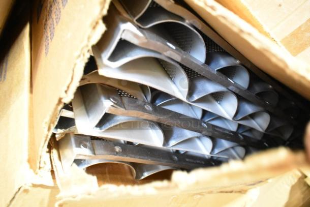 Cardboard box containing stacked, new scratch and dent Carlisle food pan smart lids, partially visible.