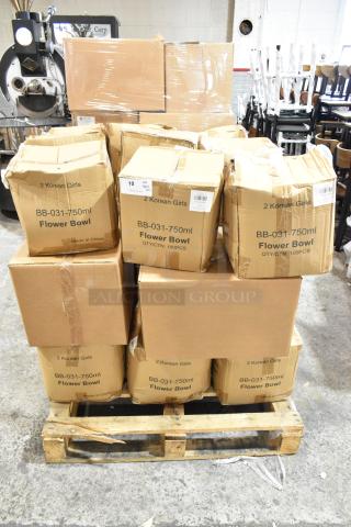 23-brand new scratch and dent boxes on pallet; includes BB-031-750ml flower bowls, ProPak paper handle bags.