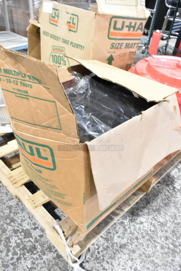 22 kitchen items including colanders, Winco bread form liners, Cambro containers, Chef Master salad spinner. In boxes.