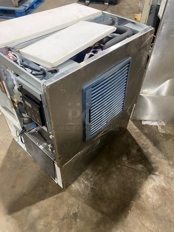 Blue Air BLMI300A stainless steel ice maker, 2024 model, electric, air-cooled, commercial use. Visible vents and wiring.