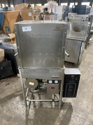 Jackson TempStar Series commercial stainless steel dishwasher, door-type, electric-powered, on legs, used, good condition.
