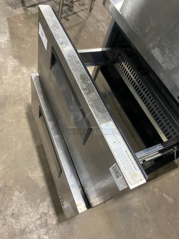 Turbo Air Super Deluxe Series 2 Drawer Refrigerated Worktop Cooler, Model TWR-28SD-D2-N, stainless steel, on casters, with back splash.