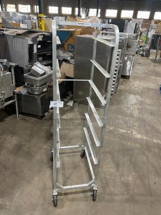 Channel 506LA commercial aluminum lug/bus rack on casters, sturdy condition, with multiple shelves for storage efficiency.