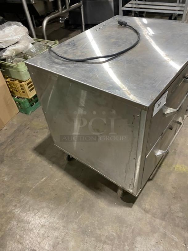 Eagle Group RedHots Series stainless steel double warming drawer, Model DWW-2-120, on casters, good condition, 120V.