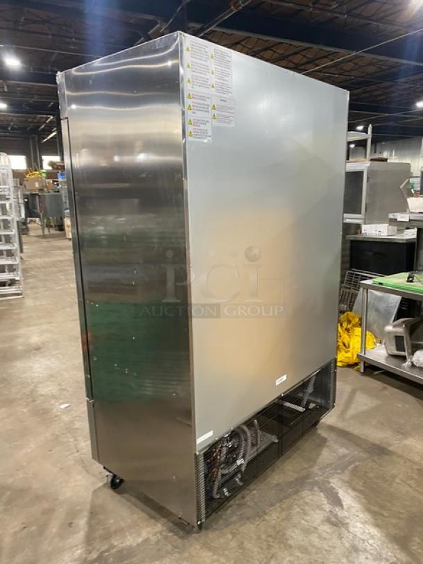 Kool-It Signature Series 2021 stainless steel 2-door commercial freezer, model KBSF-2, Energy Star certified, on casters.