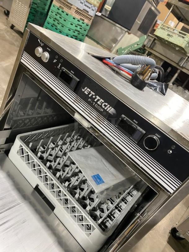 Jet-Tech F18DP stainless steel undercounter dishwasher, Energy Star certified, with peg rack, 220V 1 Phase. Serial: 192981570.