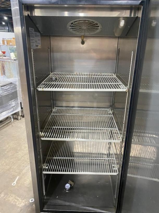 Centaur CSD-1DR stainless steel single-door refrigerator with poly-coated wire racks, on casters, model CSD1DR, 115V.