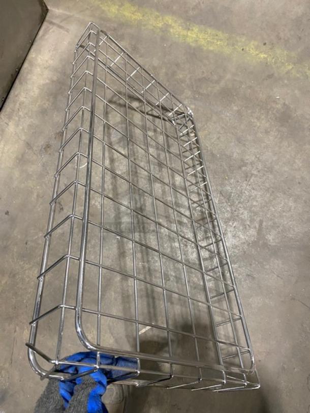 Commercial chrome plated full-sized bagel/pastry wired rack, grid design, excellent condition, ideal for bakery use.