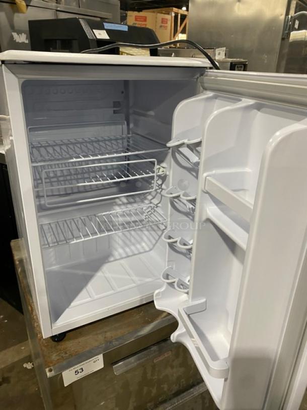 Danby Commercial white single door refrigerator, Model DAR026A1WDD, Energy Star certified, with poly-coated wire racks, 115V.