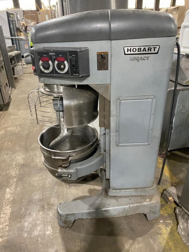 Hobart Legacy HL662 commercial mixer, 60 Qt., stainless steel bowl guard, mixing bowl, spiral dough hook, 200-240V, 1/3 phase.