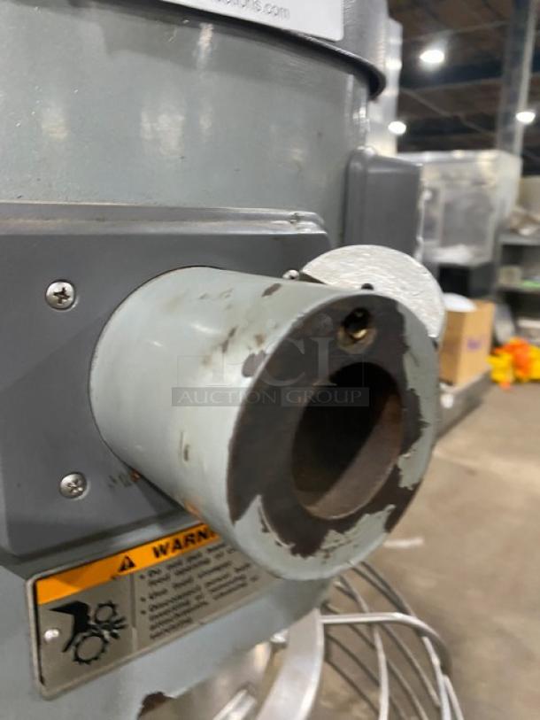 Hobart HL662 commercial mixer, 60 qt. capacity, with stainless steel bowl guard and spiral dough hook attachment. Model HL662.