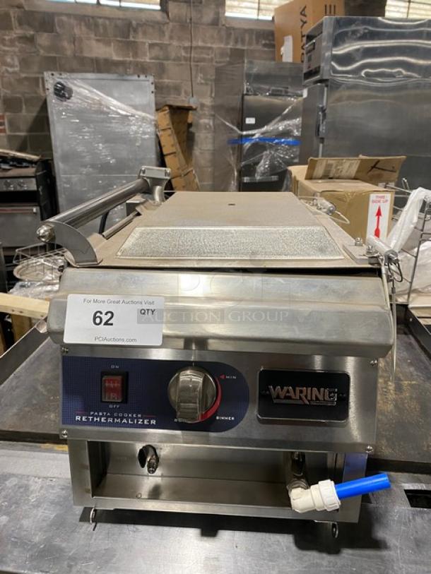 Waring Commercial stainless steel electric pasta cooker/rethermalizer, Model WPC100. Serial 4921, 208/240V, on legs.