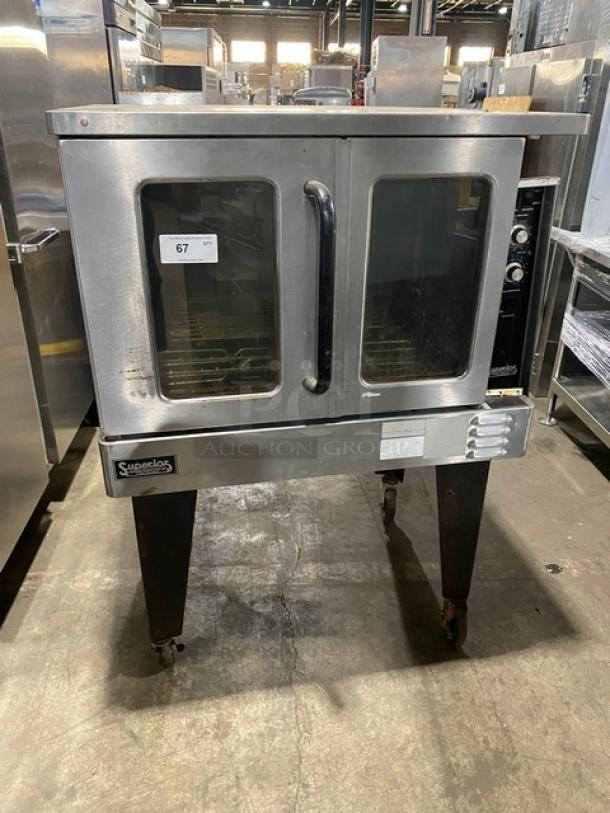 Southbend SLGS12SC commercial stainless steel single stack convection oven on legs, natural gas, with wired rack, model SLGS/12SC.
