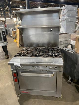 Blodgett Commercial Stainless Steel Gas Powered 6-Burner Range/Oven Combo! With Back Splash & Double Overhead Shelf! With Wired Oven Racks! On Casters! - Item #1205303