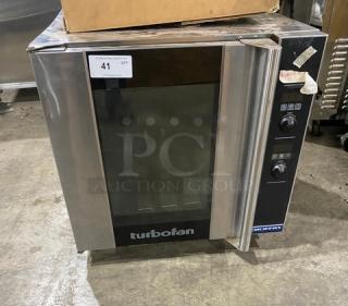 Moffat Turbofan Series commercial stainless steel electric convection oven with built-in pan slides and control panel.
