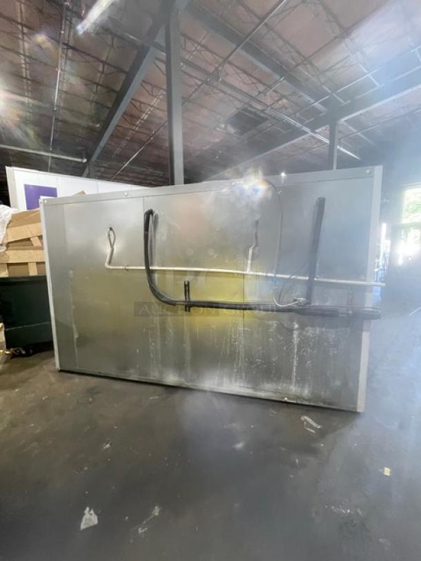 Marc Refrigeration commercial freezer, Model GDL-5, stainless steel, five glass doors, poly-coated wire racks, 120/220V.