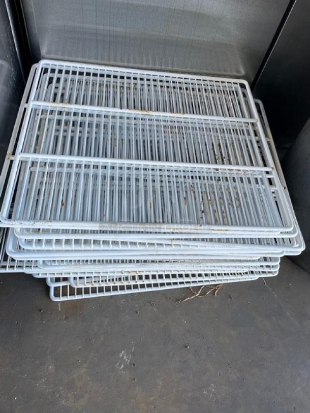 Poly-coated wire racks for Marc Refrigeration GDL-5 freezer, clean and durable, suitable for commercial use.