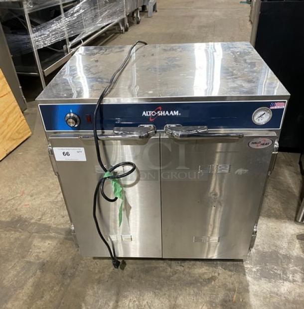 Alto-Shaam Halo Heat 750-CTUS stainless steel 2-door hot food holding cabinet, electric, model 750-CTUS, on casters.