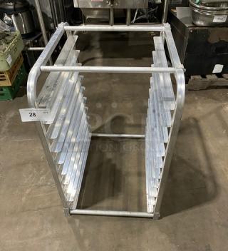 Commercial heavy-duty pan holding rack, aluminum, multi-tier design, used condition, suitable for industrial kitchens.
