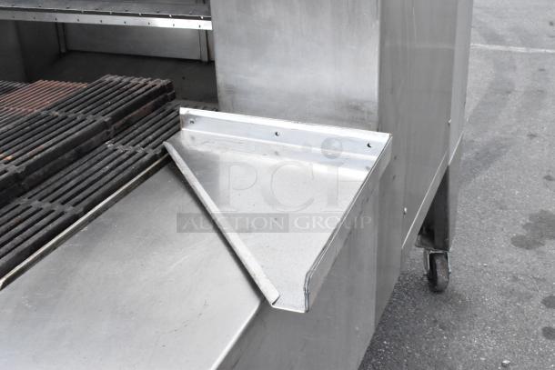 Wood Stone WS-SFR-6-SB stainless steel commercial rotisserie with charbroiler, 6 spits, on casters, used condition.