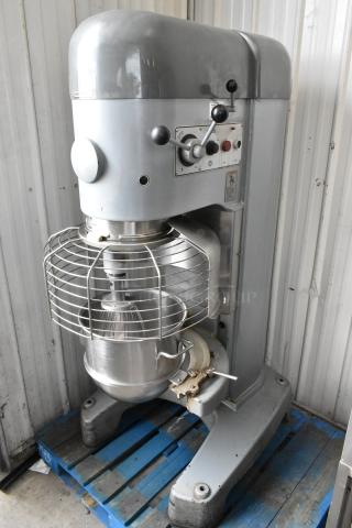 Hobart M802 80-quart commercial dough mixer with stainless steel bowl, whisk, and guard; 200V, 3-phase, robust condition.