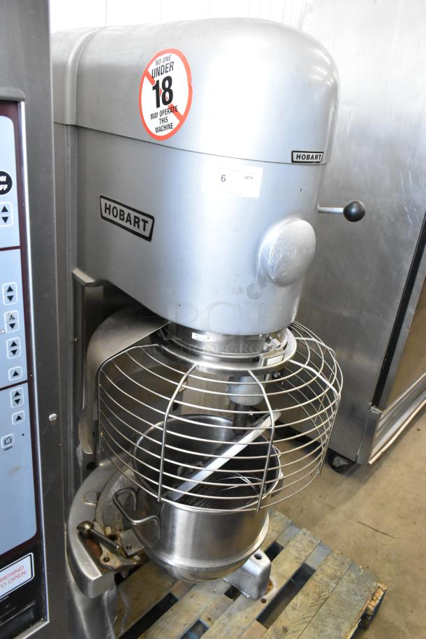 Hobart M802 80-quart commercial dough mixer with stainless bowl, bowl guard, paddle, whisk. 200V, 3-phase, good condition.