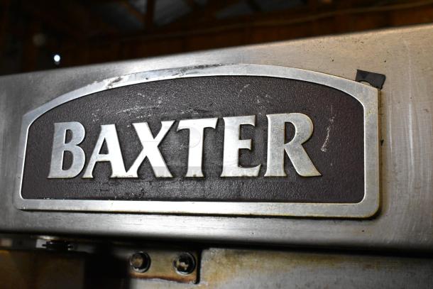 Baxter stainless steel commercial oven, natural gas-powered, mini rotating rack, dual pan rack, commercial casters.
